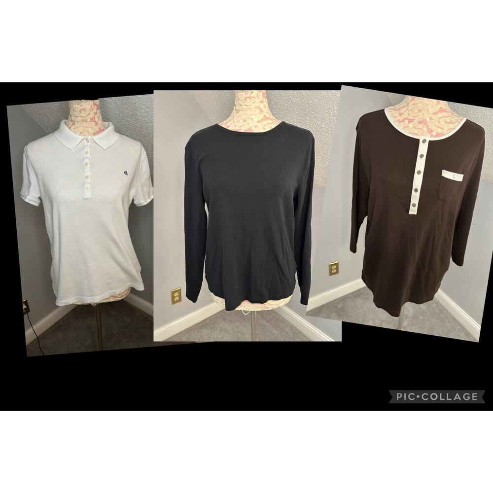 LOT X 3 Ralph Lauren Basic Cotton Shirts Sz XL/1X White Black Brown READ